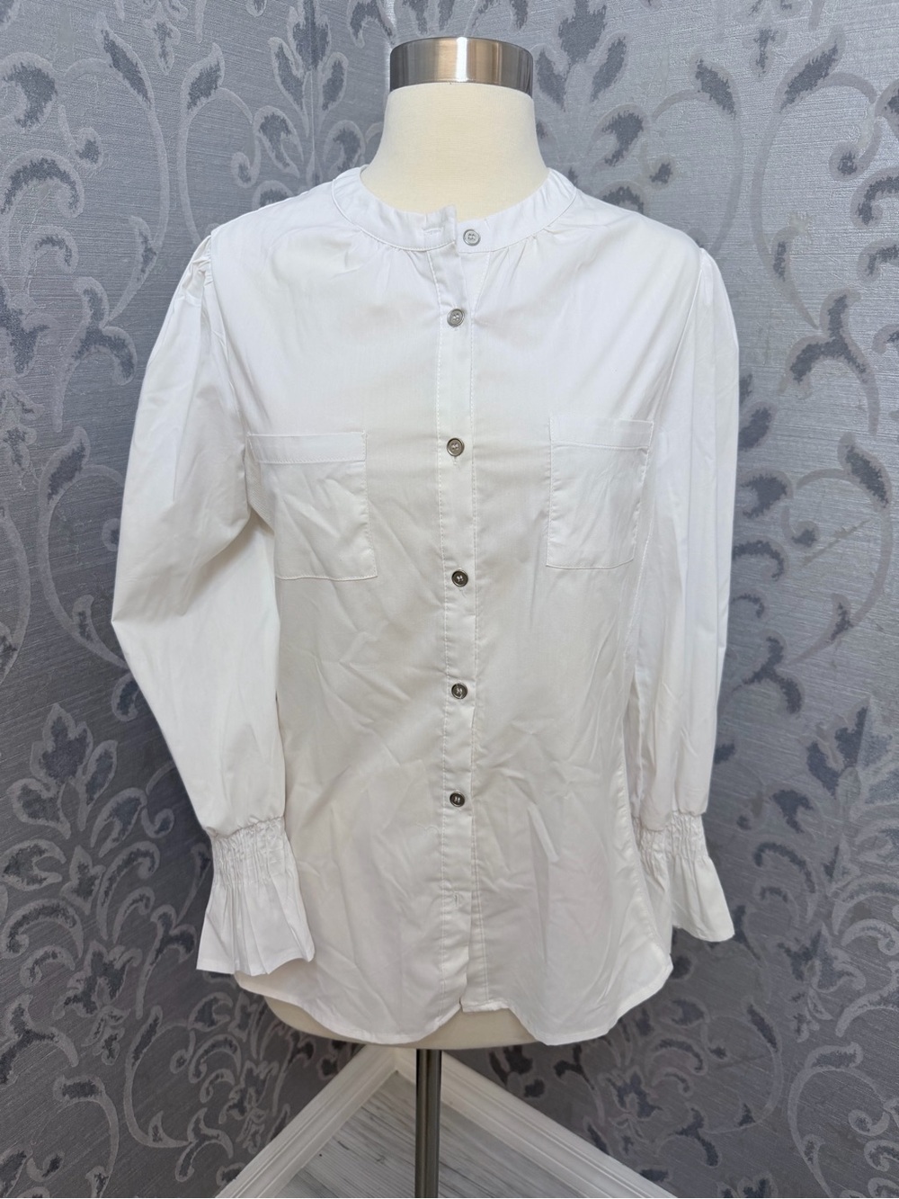 NY Collection White Button-Front Shirt